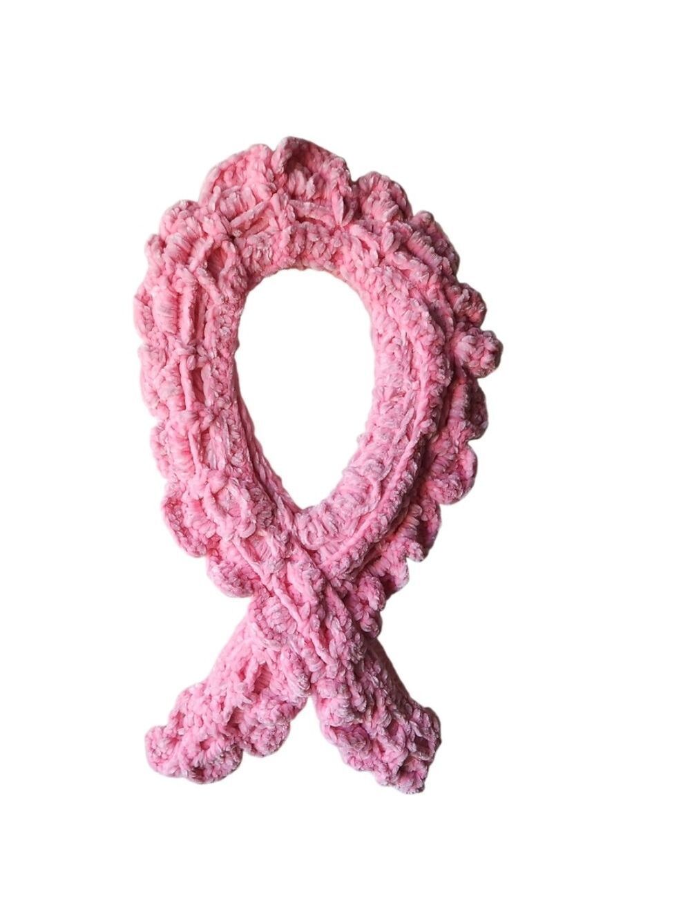 Handmade Crochet Breast Cancer Awareness Ribbon Memorial Tribute Art Door Wreath
